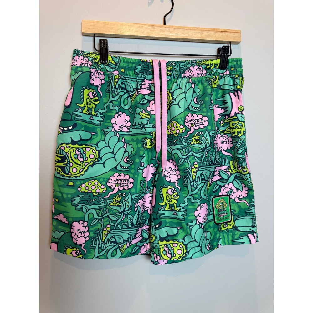 Killer Acid S Trippy Jungle Swim Trunks Board Shorts Green Pink Mushroom Cali